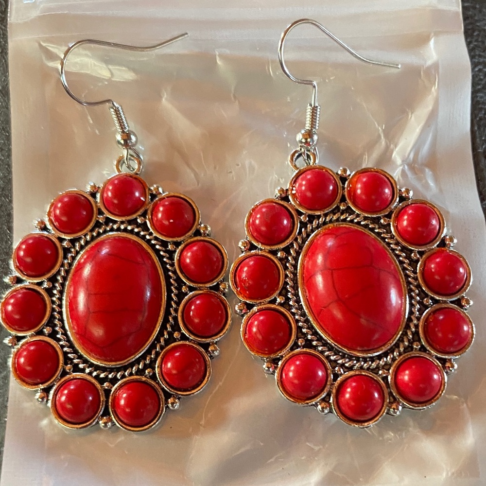 Elegant Red Coral gem stone Dangle Earrings
